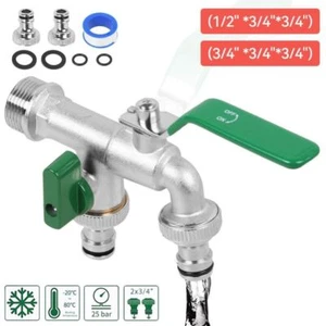 Garten Doppel Wasserhahn Messing Auslaufhahn Kugelhahn 1/2" 3/4" zoll Anschlus~ - Bild 1 von 21