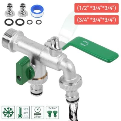 Garten Doppel Wasserhahn Messing Auslaufhahn Kugelhahn 1/2" 3/4"  zoll Anschlus~ - Bild 1 von 4