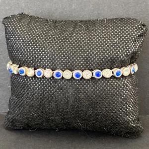 Vintage Tennisarmband silberfarben Faux blauer Saphir weiß Strass Retro - Bild 1 von 9