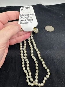 Necklace 28" 2 String Small Pearls Hand Knotted Push-In Clasp Vintage M-6743 - Picture 1 of 4