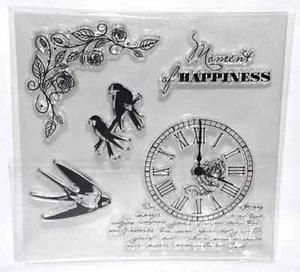 Acrílico Transparente Estampillas Pájaros Rosa Esquina Reloj Momento Felicidad Nuevo Conjunto Envío Gratis - Imagen 1 de 3