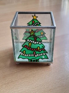Kerzenhalter, Windlicht, Tiffany-Stil, Tannenbaum, 7,5x8,5cm, Nr. 356 - Bild 1 von 3
