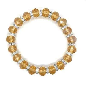 Light Brown Faceted Resin Crystal Beaded Stretch Bracelet Austrian Czech CZ - Picture 1 of 2