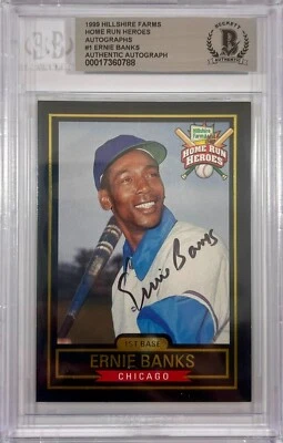 Tarjeta firmada autografiada por Ernie Banks Home Run Heroes Chicago Cubs BAS Encap Foto 1 de 2