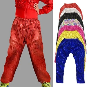 Kids Boys Girls Shiny Sequined Pants Harem Pants Trousers Dance Performance Pant - Picture 1 of 33