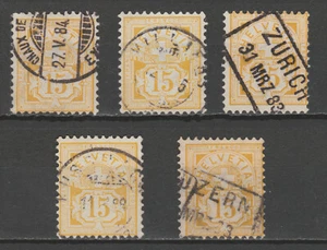 Switzerland 1882 Mi 49 15c Yellow on white paper used - Picture 1 of 2