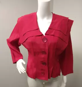 Vintage Red Sailor Collar Blouse 3/4 Sleeve Button Down Top Peplum Medium - Picture 1 of 8
