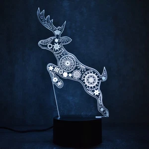 DEER MANDALA HIPPY 3D Acrylic LED 7 Colour Night Light Touch Table Lamp - Picture 1 of 8