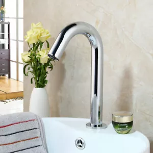 9.8" Silver Arc Touchless Bathroom Basin Sink Sensor Faucet Induction Mixer Tap - Picture 1 of 8