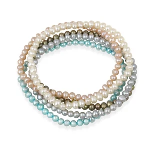5-5.5mm Multi Color Freshwater Cultured Pearls Stretch Bracelets, Set of 5 - Picture 1 of 3