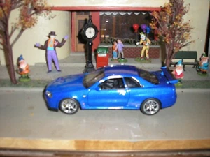 NICE Custom 1/24 Nissan Skyline GT-R R34 Street Racer Blue w Chrome Rims Free SH - Picture 1 of 5