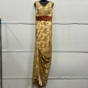 Women’s Gold Lace Beaded Formal Dress Size 9 - Picture 1 of 7