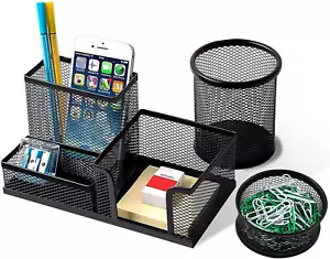 Pen Holder for Desk, Desk Organizers Set-3 Compartments Mesh Pencil Holder with - Picture 1 of 6