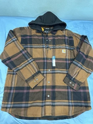 Chaqueta Carhartt Talla XL Negra Marrón Polar Con Capucha Franela Botón a Presión Foto 1 de 4