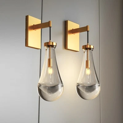 2 Pack Gold Raindrop Wall Light Modern Clear Glass Indoor LED Sconce Fixture UL - Image 1 of 4