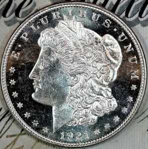 1921-P CAMEO DMPL SOLID+ GEM BU MS MORGAN SILVER DOLLAR DC256 MATTHEWS HOARD - Picture 1 of 3