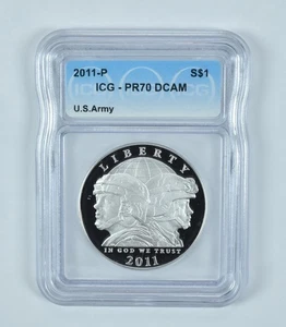 2011-P US Army Commemorative Silver Dollar PR70 DCAM ICG *1288 - Picture 1 of 5