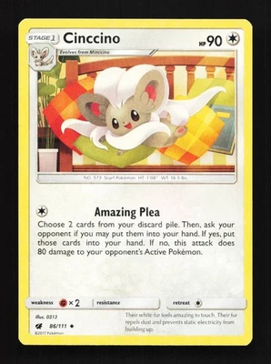 Cinccino 86/111 LP Crimson Invasion English Pokemon Card TCG - Image 1 of 4