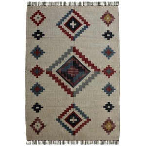 Abstract Luxury Wool Jute Kilim Rug Carpet 4x6 ft Flatweave Bedroom - Picture 1 of 4