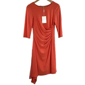 Gina Bacconi Electric Peach Orange Ruched 'Range' Dress UK 8 NWT £180 - Picture 1 of 11