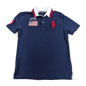 Polo Ralph Lauren Poloshirt Jungen Große 14-16 blau USA Flagge großes Pony bestickt - Bild 1 von 8
