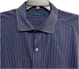 Perry Ellis L/S Hemd mit Knopfleiste Größe XLT Baumwolle marine mit grauen Nadelstreifen - Bild 1 von 9