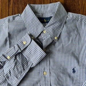  Polo Ralph Lauren Long Sleeve Button Down Dress Shirt Mens M Blue White Plaid  - Picture 1 of 6