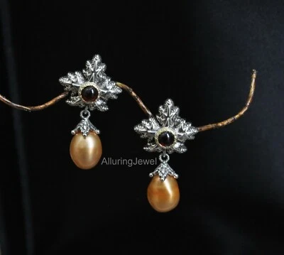 BARBARA BIXBY SNOWFLAKE 18K 925 EARRINGS GOLD Pearl red garnet w GIFT BOX - Image 1 of 4