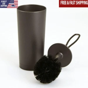Toilet Brush Holder Set BPA-Free Stiff Bristle Long Handle Compact Design Bronze - Picture 1 of 8