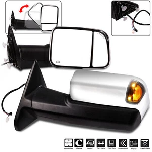 For Dodge Ram 1500-3500 Tow Mirrors Power Heated Signals Puddle Chrome - Imagen 1 de 9