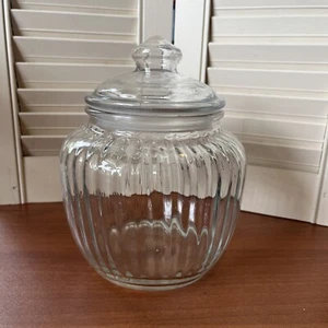 Vintage Clear Glass Ribbed Candy Jar with Lid - Picture 1 of 5