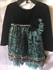 Isobella And Chloe Girls Teal Velour And Tulle Embellished Dress Sze 18M-New