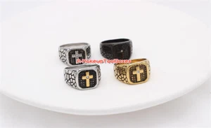 Herren Edelstahl CZ Katholisch Christlich Jesus Christus Kreuz Ring 7-13 # J549 - Bild 1 von 12