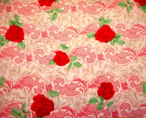 Floral Fabric By The Yard Red Roses & Paisley on Ivory RJR Premium Cotton #C - Picture 1 of 2