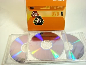 TDK 3-Pack DVD-R Recordable Discs 120 Minute w/ Individual Jewel Cases NEW - Picture 1 of 3