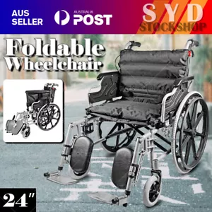 Folding Manual Wheelchair Self Propelled Chrome 24" Wheel Chair Mobility Aid - Picture 1 of 10