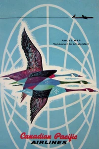 Vintage Canadian Pacific Airlines Streckenkarte 34" Vancouver Amsterdam 1961 - Bild 1 von 10