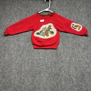 Vintage Christmas Youth Unisex Size 4 Pullover Red LongSleeve Glitter Teddy Bear - Picture 1 of 11