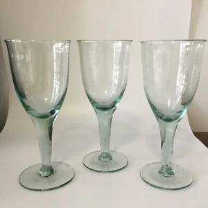 Vintage Wine Glasses Water Goblets Light Green Handblown Set of 3 Thick Stems - Picture 1 of 9