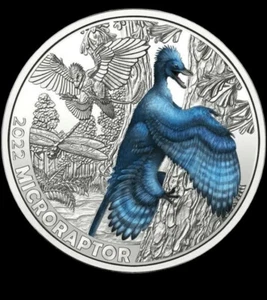 2022 Österreich 3 Euro Microraptor Dinosaurier Jura Münze Supersaurs - Bild 1 von 6