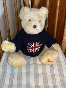 Harrods Teddybär mit blauem Union Jack Pullover Stofftier Neu mit Etikett - Bild 1 von 8
