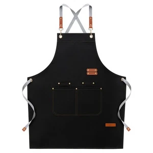 Chef Aprons for Men Women with Large Pockets, Cotton Canvas Cross Back Adjust... - Picture 1 of 8