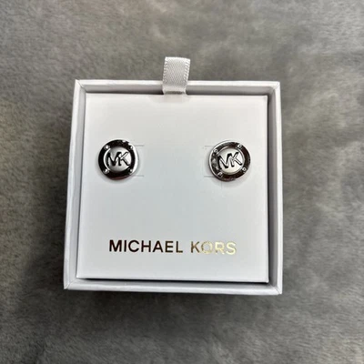 Michael Kors Silver MK Stud Earrings New In Box - Image 1 of 4