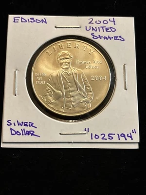 2004 P  Thomas Edison Silver Dollar Commemorative Unc  “1025194” US Silver $1 - Image 1 of 4