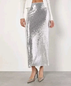 Falda Midaxi Corte Sesgado Lentejuelas Albaricoque Talla 12 en Plata QVC NUEVA CON ETIQUETAS - Imagen 1 de 5