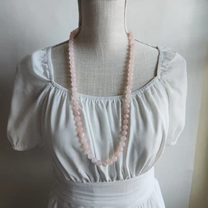 Collana di perle tonde al quarzo rosa 30" filo continuo senza chiusura - Foto 1 di 12