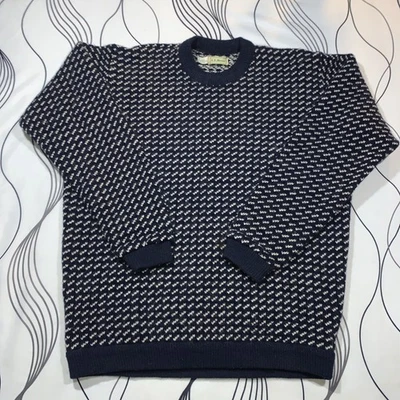 Vintage L.L. Bean Wool Sweater Men’s XXL Made in Norway Navy Cream Birdseye Knit - Image 1 of 4