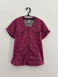 REI Women’s Button Down Shirt Plaid Short Sleeve Collared Vented Purple Medium