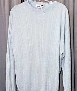I LEVRIERI ITALY MENS LG CASHMERE/SILK LT BLUE CABLE KNIT PULLOVER SWEATER - Picture 1 of 4