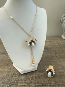 Womens Pearl Jewelry SET - Gold Plated Necklace and Ring Chinese Opera - Picture 1 of 8